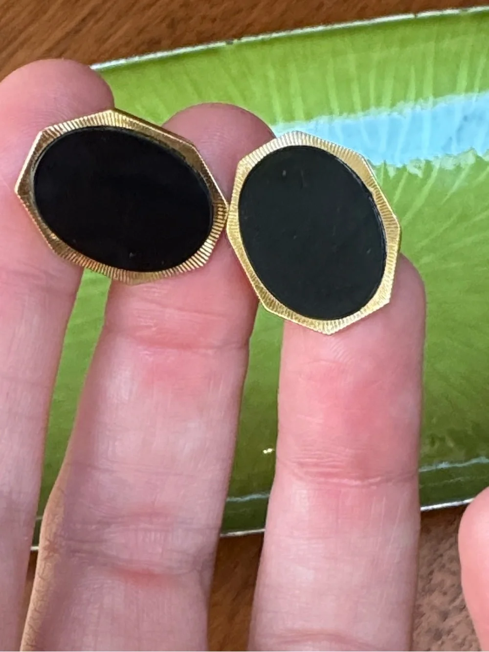 Vintage Destino Black Onyx Cufflinks Gold Tone Mid Century Western